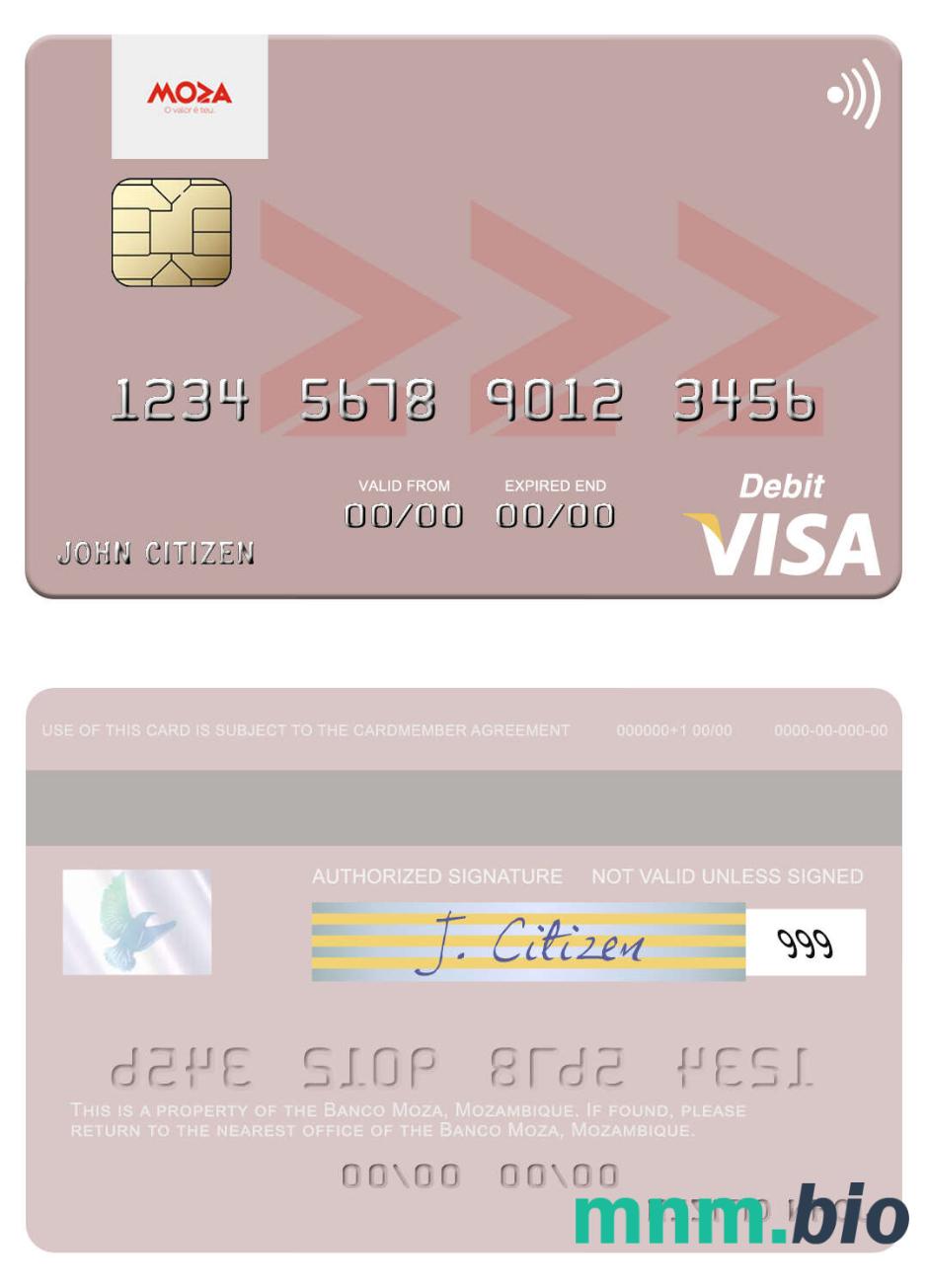 Mozambique Banco Moza visa debet karta przykład w formacie PSD